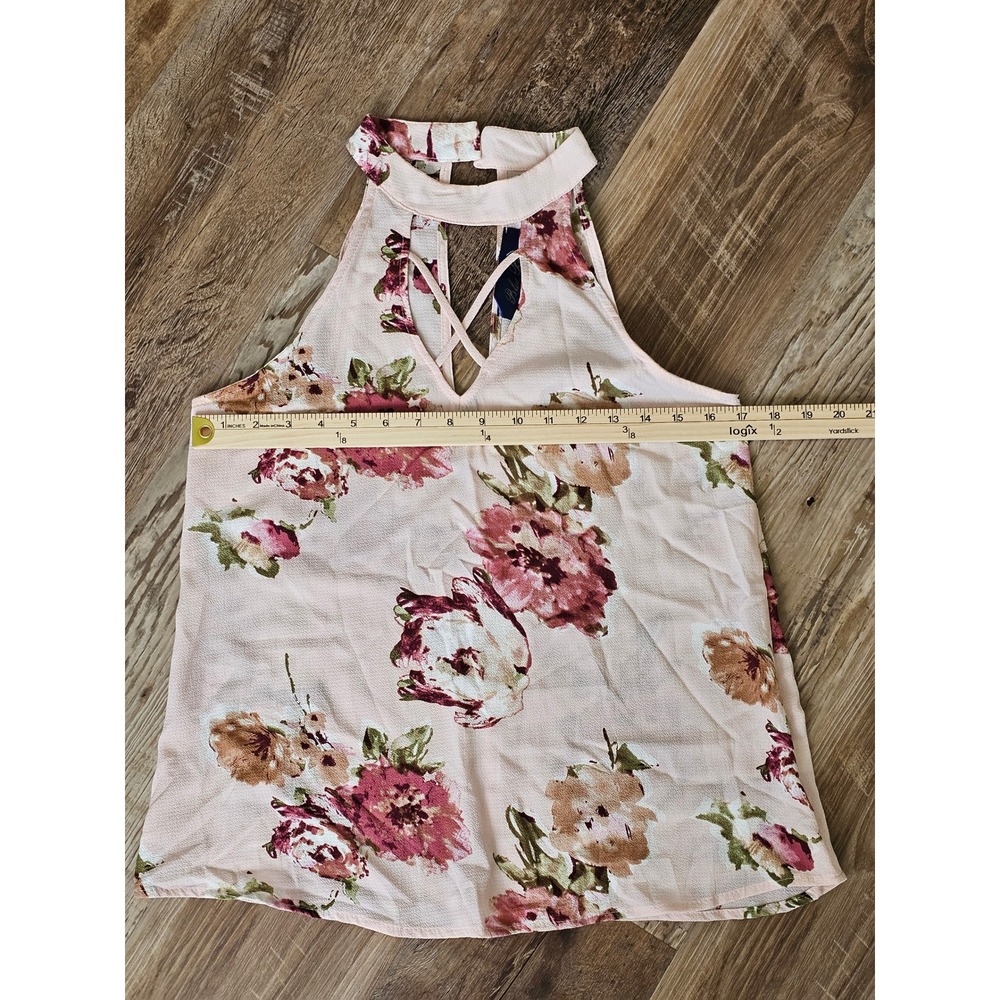 Blue Rain Womens Pink Floral Halter Top Strappy Keyhole Neck Blouse Small USA - Picture 3 of 3